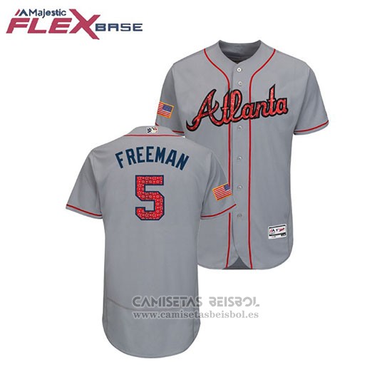 Camiseta Beisbol Hombre Atlanta Braves Frojodie Freeman 2018 Stars & Stripes Flex Base Gris